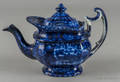 Historical blue Staffordshire Wadsworth Tower teapot 19th c