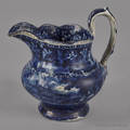 Historical blue Staffordshire Insane Asylum  City Hall New York cream pitcher 19th c