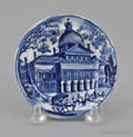 Historical blue Staffordshire Boston State House cup plate 19th c