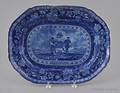 Historical blue Staffordshire Arms of Delaware platter 19th c