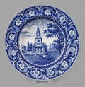 Historical blue Staffordshire Octagon Church Boston soup bowl 19th c