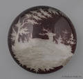 Bohemian flat cut ruby flash paperweight with a stag in a landscape