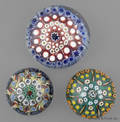 Two millefiori sector paperweights
