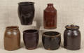 Six Pennsylvania redware and stoneware crocks