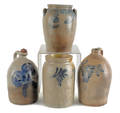 Four pieces of cobalt decorated Pennsylvania stoneware