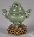 Chinese carved green jade censer