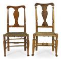 Two Queen Anne maple rush seat side chairs
