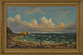 Primitive oil on canvas coastal scene