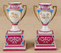 Pair of Dresden style porcelain urns