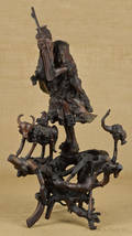 Chinese carved root and burl sculpture of a man with an ox and crane