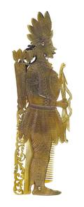 Caribbean carved comb in the form of an Indian with a headdress
