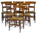 Set of six tiger maple rush seat chairs