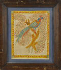 Watercolor fraktur drawing of an exotic bird