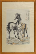 Chinese watercolor of two horses