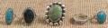 Five Native American and Mexican silver and turquoise rings
