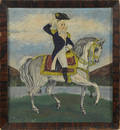 Oil on board folk art painting of George Washington on horseback