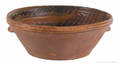 Large redware mixing bowl with trailing yellow and black slip decoration