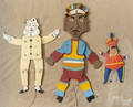 Three painted wood cutout jumping jack toys