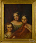 Oil on canvas portrait of a woman and two daughters