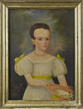 American oil on panel portrait of a girl ca 1840