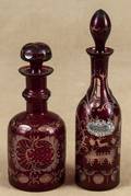 Two red ruby cut to clear decanters