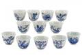 Chinese Underglaze Blue 12 Month Cups Kangxi Mark