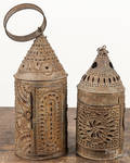 Two punched tin carry lanterns