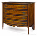New England Sheraton birch bowfront chest of drawers ca 1810