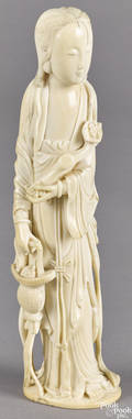 Chinese carved ivory figure of a woman with a ruyi scepter 19th c