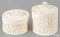 Two Chinese carved ivory dresser boxes ca 1900