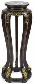 Chinese painted pedestal with a marble inset top early 20th c