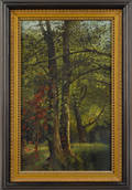 Two American oil on canvas wooded landscapes