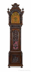American carved mahogany tall case clock ca 1900