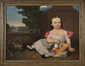 American oil on canvas portrait of a young girl and a dog ca 1840