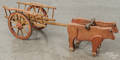 Painted wood oxen cart pull toy