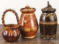 Two Greg Shooner redware jars