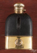 14K gold and leather pocket flask