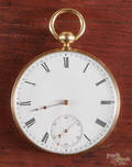 French 18K yellow gold pocket watch with key wind