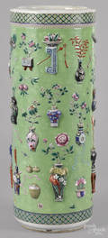 Unusual Chinese export famille verte porcelain umbrella stand 19th c