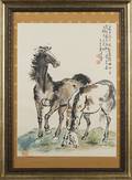 Chinese watercolor of two horses