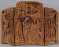 Chinese carved wood triptych table screen