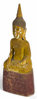 Carved and painted wood figure of Buddha