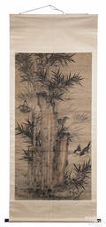 Chinese watercolor scroll of bamboo 19th c
