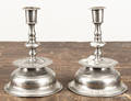 Pair of English pewter bell base candlesticks