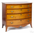 Federal cherry and tiger maple bowfront chest of drawers ca 1810
