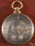 MJ Tobias 18K gold key wind pocket watch