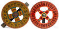 Two painted gaming wheels early 20th c