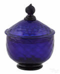 Stiegel type cobalt blown glass sugar bowl and cover early 19th c