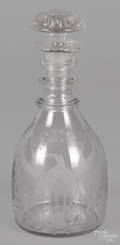 Etched colorless glass decanter 19th c
