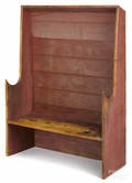 New England painted pine settle bench early 19th c
